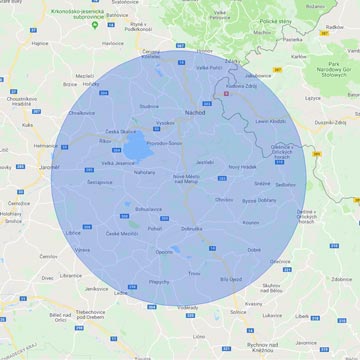 Sun School - Jazyková škola Nové Město nad Metují - Mapa dojezdu do 20 km